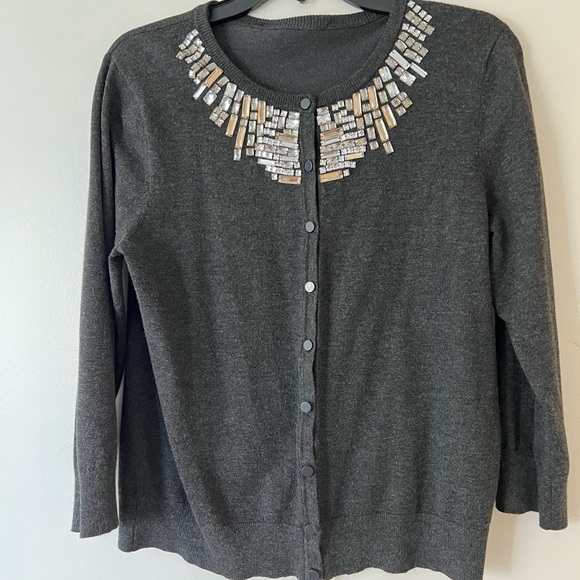 Women’s sweater with bling detail around neckline, button down. - Picture 4 of 7